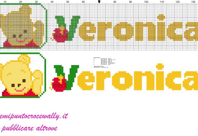 veronica nome con baby winnie the pooh schema punto croce