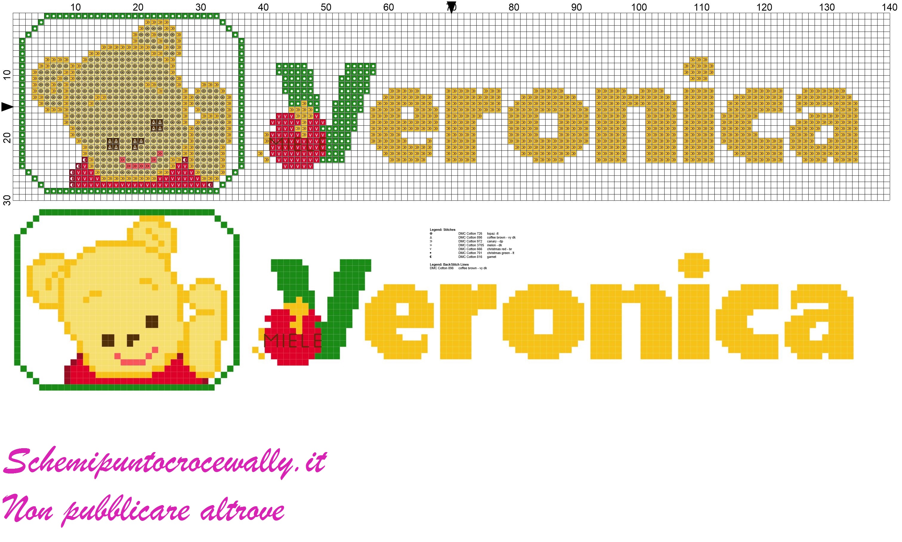 veronica nome con baby winnie the pooh schema punto croce