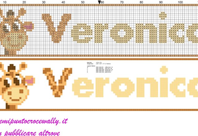 veronica nome con giraffa schema punto croce