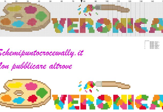 veronica nome con tavolozza e colori schema punto croce