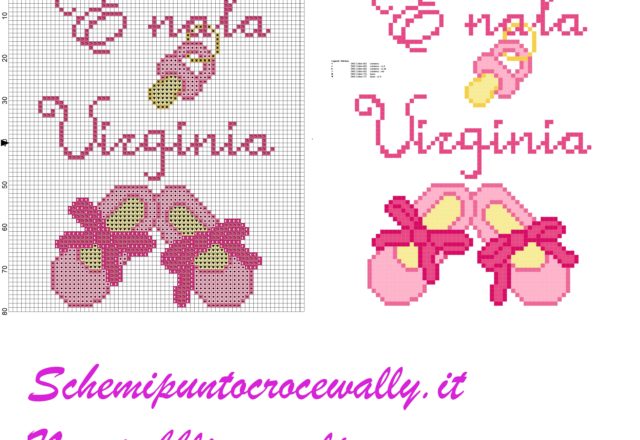 virginia è nata con ciuccio e scarpette schema punto croce