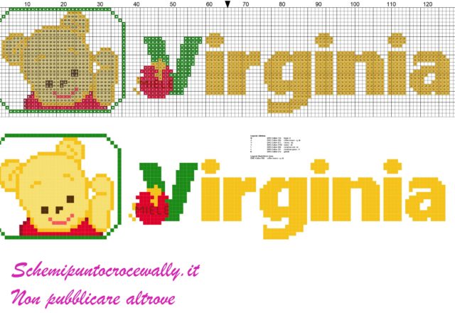 virginia nome con baby winnie the pooh schema punto croce