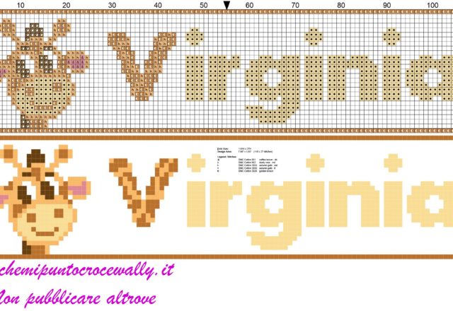 virginia nome con giraffa schema punto croce