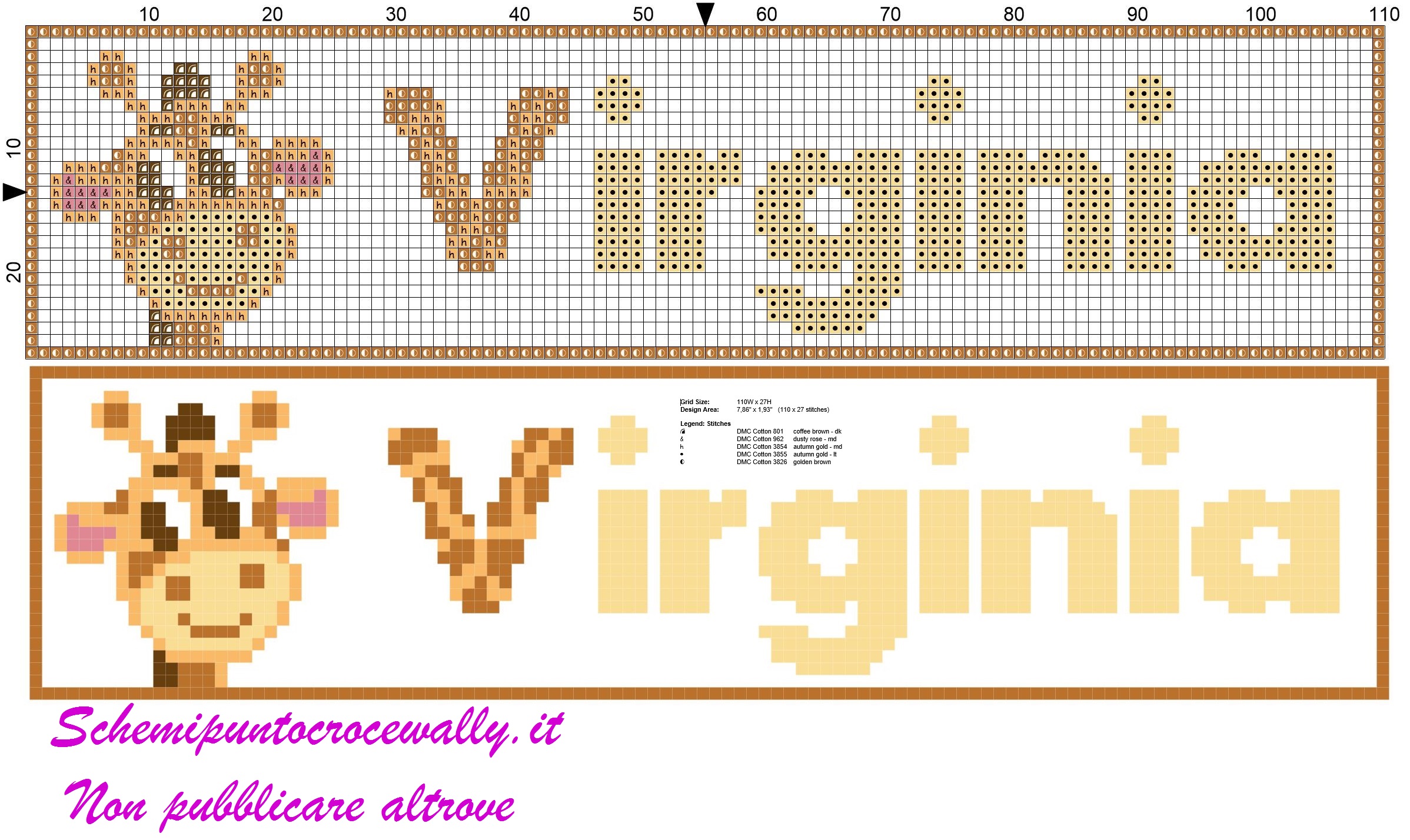 virginia nome con giraffa schema punto croce