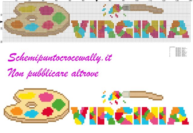virginia nome con tavolozza e colori schema punto croce