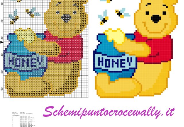 winnie the pooh con miele e api schema punto croce gratis