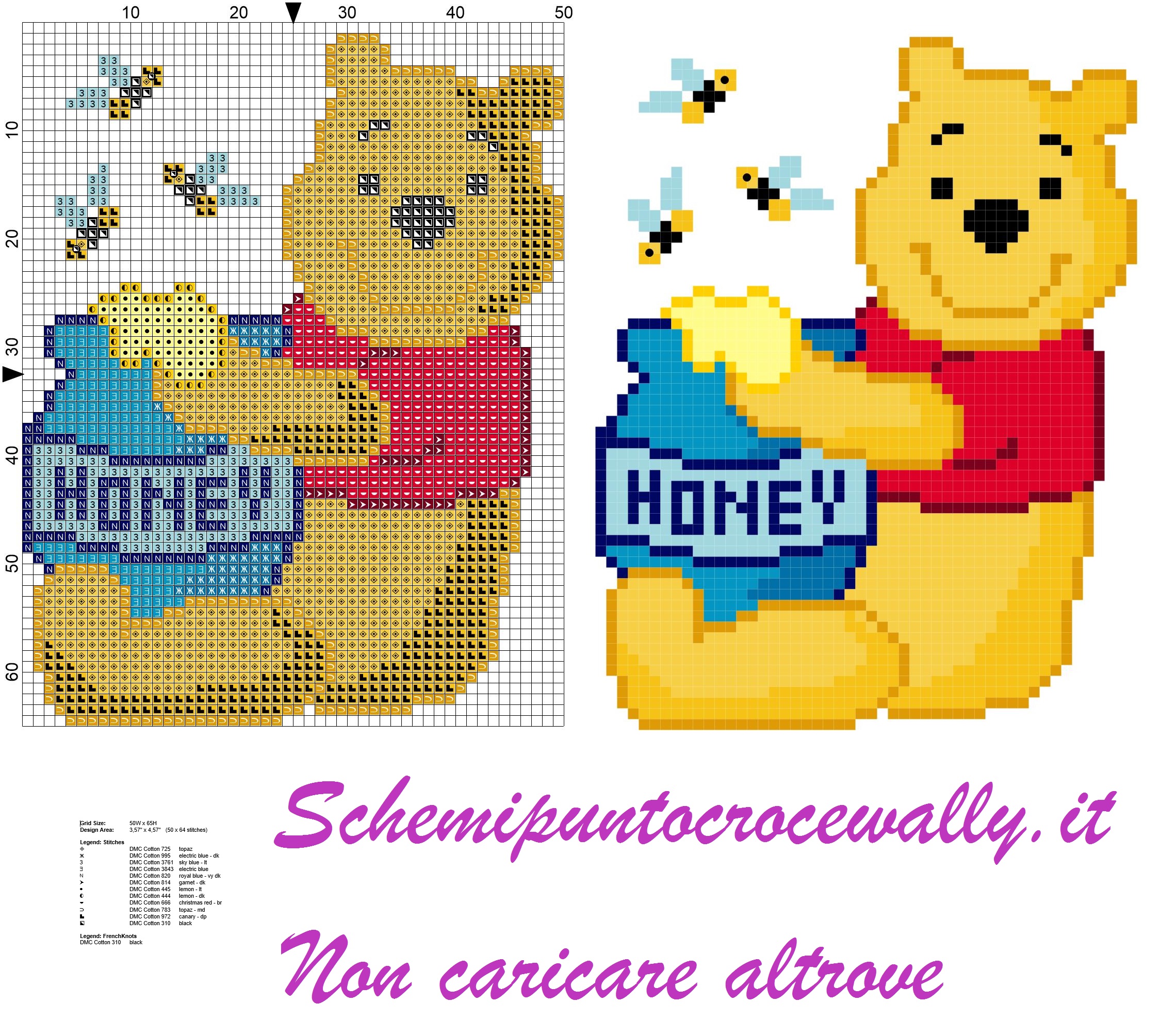 winnie the pooh con miele e api schema punto croce gratis